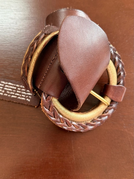 Linea Pelle Brown Braided Leather Belt with Gold-Tone Round Buckle main image 4